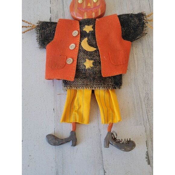 Vintage pumpkin scarecrow hanging doll prop Halloween decor unique - Picture 2 of 9